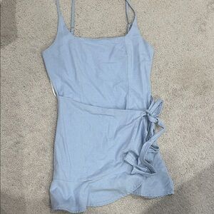 Oh Polly Light Blue Tie Mini Dress